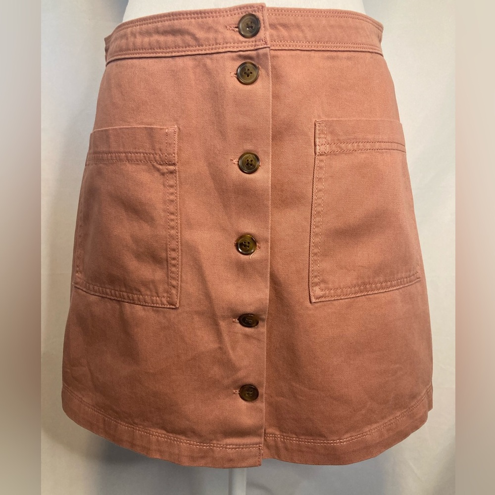 Old Navy High Waist Button Up Down Mauve Mini Skirt Pockets 100% Cotton Size 6